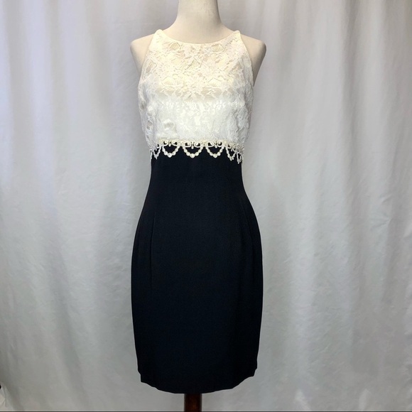 Vintage Jessica McClintock Gunne Sax formal dress white lace black crepe 9/10 - Picture 1 of 10